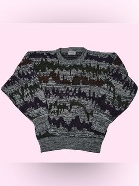 Vintage 80s 90s Celebrity Club Abstract Geometric Knit Grandpa Sweater Small